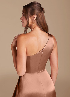 Azazie Brooke Bridesmaid Dresses Bronzer A-Line One Shoulder Metallic Satin Dress image6