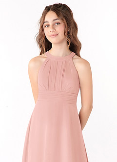 Azazie Linna Junior Rosette A-Line Pleated Chiffon Dress image4