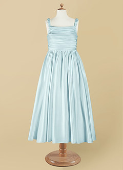 Azazie Cutie Pie Flower Girl Dresses Sea Glass A-Line Pleated Matte Satin Dress image7
