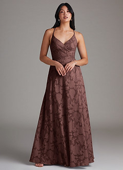 Azazie Davis Robes de demoiselle d'honneur Robe Trapèze en Blumen-Burnout Plissée Expresso image3