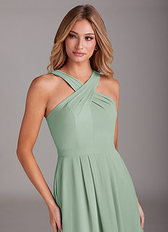 Azazie Dixie Bridesmaid Dresses Agave A-Line Halter Pleated Chiffon Dress image9