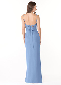 Azazie Mai Bridesmaid Dresses Steel Blue Sheath Pleated Chiffon Dress image2