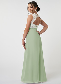 Azazie Rana Junior Robe Trapèze en Mousseline de soie Dentelle Vert Sauge image4