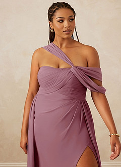 Christian Siriano Bridal for Azazie 1014 Bridesmaid Dresses Vintage Mauve A-Line Off the Shoulder Chiffon Dress image15