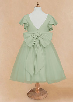 Azazie Kaeya Flower Girl Dresses Dusty Sage A-Line Bow Tulle Dress image6
