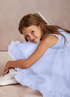 Azazie Lottie Flower Girl Dresses Lavender A-Line One Shoulder Satin Dress image4