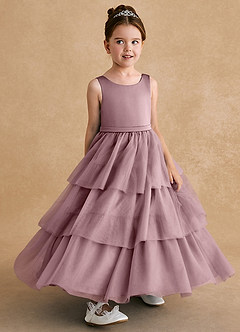 Azazie Megallie vestidos de niña de las flores Vestido de Rosa Polvorienta de Tul de Corte En A con Lazo image3