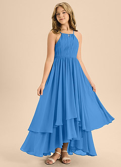 Azazie Elliora Junior Blue Jay A-Line Pleated Chiffon Dress image3