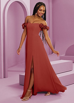 Barbie ♥ Azazie Bridesmaid Dresses Terracotta A-Line Off the Shoulder Chiffon Convertible Dress image7
