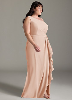 Azazie Liza Bridesmaid Dresses English Rose Mermaid One Shoulder Chiffon Dress image9