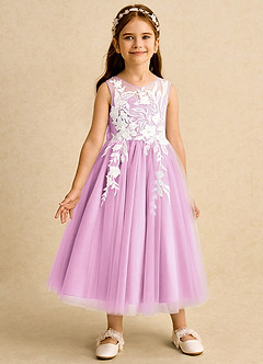 Azazie Sundae Robe Demoiselle D'honneur Fillette Robe Princesse en Dentelle Rose Bonbon image5