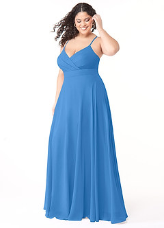 Azazie Avelina Bridesmaid Dresses Blue Jay A-Line V-Neck Pleated Chiffon Dress image8