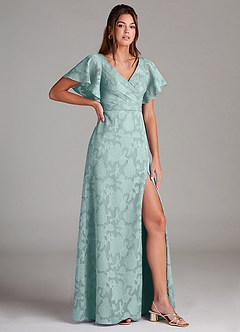 Azazie Ambrosia Jurken voor bruidsmeisjes Jurk van Bloemen Burn-out met A-Lijn Geplooid De Nevel image3