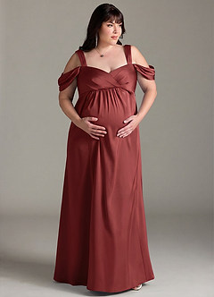 Azazie Rhea vestidos de dama de honor de maternidad Vestido Línea A Off The Shoulder Plisado Largo hasta el suelo Satén Elástico image8