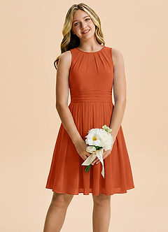 Azazie Bibiane Junior Burnt Orange A-Line Pleated Chiffon Dress image1