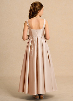 Azazie Mochi Girl vestidos de niña de las flores Vestido de Rosa Inglesa de Satin Mate de Princesa con Plisado image2