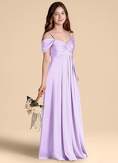 Azazie Kaitlynn Junior Lilac A-Line Off the Shoulder Stretch Satin Dress image5