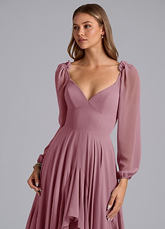 Azazie Karan Bridesmaid Dresses Vintage Mauve A-Line Long Sleeve Chiffon Dress image6