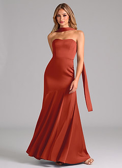 Azazie Shiloh Bridesmaid Dresses Rust Mermaid Strapless Stretch Satin Convertible Dress image4