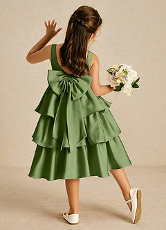 Azazie Margery Flower Girl Dresses Juniper A-Line Bow Stretch Satin Dress image1