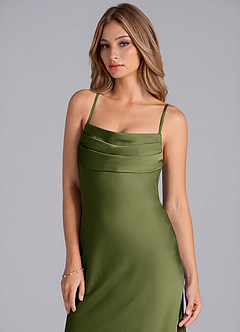 Azazie Seema Bridesmaid Dresses Olive Mermaid Corset Stretch Satin Dress image2