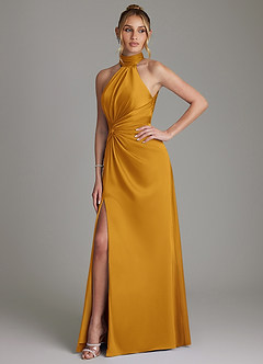 Azazie Gracelynn Brautjungfernkleider Etui Plissee Stretch-Satin Kleid Butterscotch image6