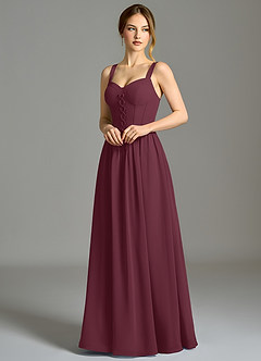 Azazie Porscha 신부 들러리 드레스 A라인 스윗하트 네크라인 쉬폰 바닥 길이 드레스 image7