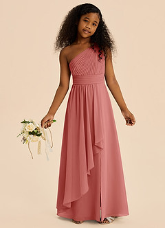 Azazie Skye Junior Abito A-Line in Chiffon Plissettato Rosa Antica image2