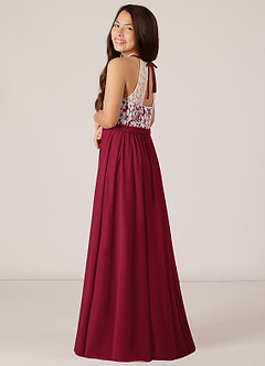 Azazie Fahari Junior Burgundy A-Line Lace Chiffon Dress image5