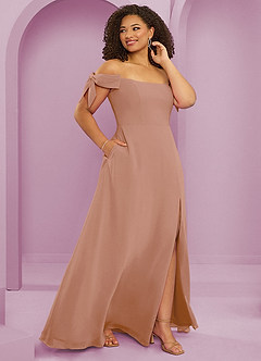 Barbie ♥ Azazie Bridesmaid Dresses Champagne Rose A-Line Off the Shoulder Chiffon Convertible Dress image12