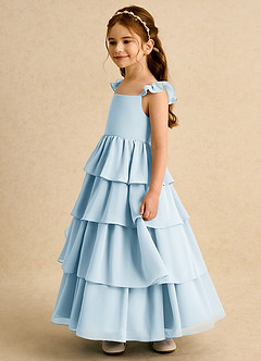 Azazie Boba Robe Demoiselle D'honneur Fillette Robe Trapèze en Mousseline de soie Col Carré Bleu Ciel image7