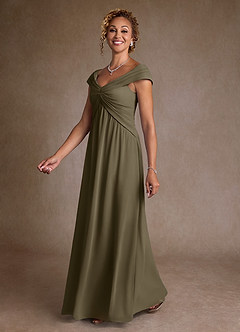 Azazie Myrtle Vestidos para mãe da noiva Vestido Salgueiro Verde de Chiffon de Linha A com Plissado image4