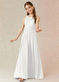 Azazie Bibiane Junior White A-Line Pleated Chiffon Dress image4