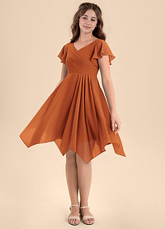 Azazie Janeaurelia Junior Cinnamon A-Line Pleated Chiffon Dress image4