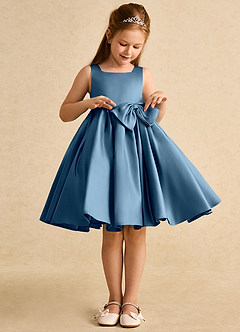 Azazie Jessie Flower Girl Dresses Bermuda A-Line Bow Matte Satin Dress image3
