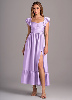 Azazie Anaya Robes de demoiselle d'honneur Robe Trapèze Convertible en Satin extensible Encolure en Forme de Cœur Lilas image1