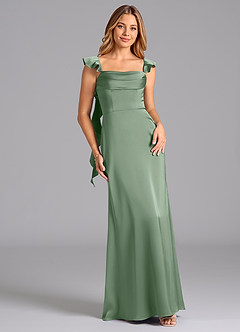 Azazie Adi At-home Try On Dresses Burgundy A-Line Pleated Stretch Satin Dress image1