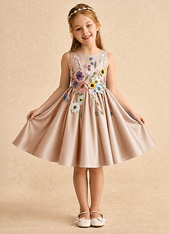 Azazie Prima vestidos de niña de las flores Vestido Rosa Inglesa de Satin Mate de Línea A con Lazo image1