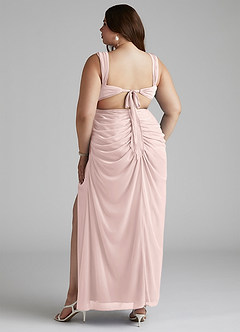 Azazie Jesaphine Bridesmaid Dresses Blushing Pink Sheath Ruched Mesh Dress image10