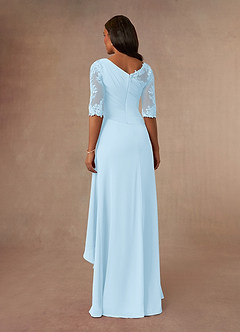 Azazie Dionysus Mother of the Bride Dresses Sky Blue A-Line Boatneck Lace Chiffon Dress image3