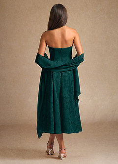 Azazie Lorain Mother of the Bride Dresses Pine A-Line Pleated Floral Burnout Dress image3