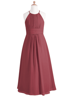 Azazie Bonnie Junior Merlot A-Line Pleated Chiffon Dress image5