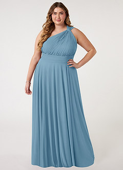 Azazie Charlize Brautjungfernkleider A-Linie One-Shoulder Gittergewebe Kleid Stahlblau image6
