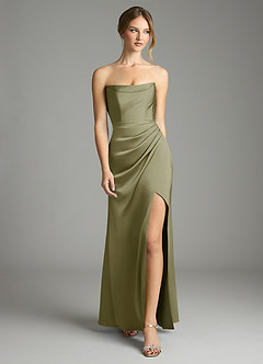 Azazie Leonis Bridesmaid Dresses Pistachio Mermaid Pleated Stretch Satin Convertible Dress image5