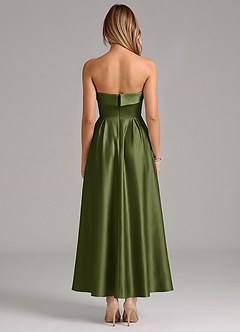 Azazie Lucienne Bridesmaid Dresses Olive A-Line Pleated Stretch Satin Dress image6