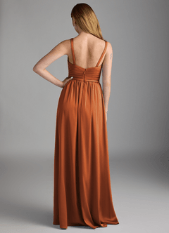 Azazie Chanel Final Sale Amethyst A-Line Pleated Stretch Satin Dress image2