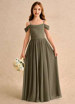 Azazie Shia Girls Formal Blumenmädchenkleider A-Linie Schulterfrei Chiffon Kleid Weidengrün image2