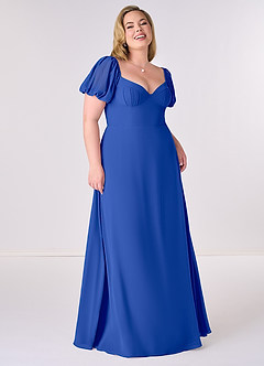 Modest Steel Blue Chiffon A-Line V-Neck V-Back Ankle-Length Bridesmaid Dress