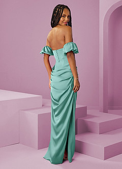 Barbie ♥ Azazie Jurken voor bruidsmeisjes Converteerbaar Jurk van Stretch Satijn met Kolom Off the Shoulder Aqua image2