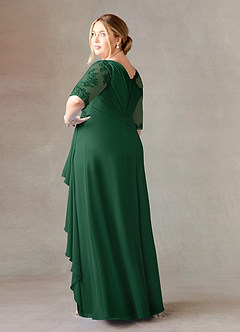 Azazie Dionysus Mother of the Bride Dresses Dark Green A-Line Boatneck Lace Chiffon Dress image9